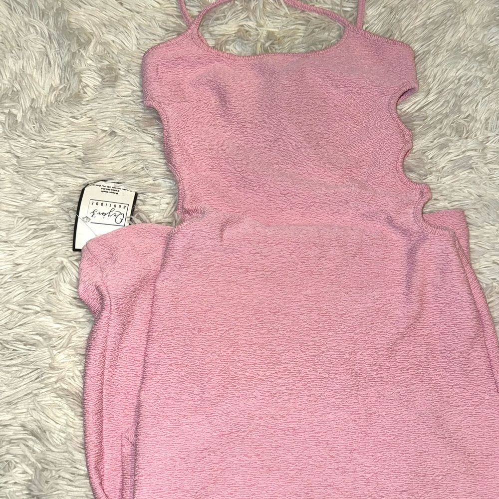 Pink Textured Side-Cut Bodycon Dress